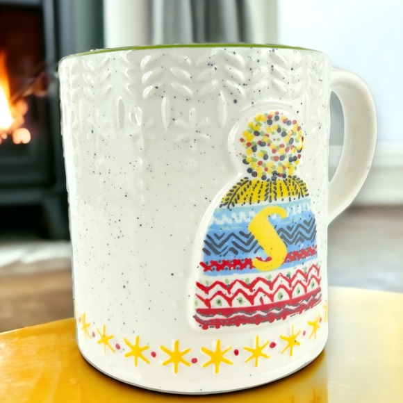 Anthropologie Stonewear Bundled Up Knit Hat Monogram Mug Initial 'S' - Picture 2 of 5